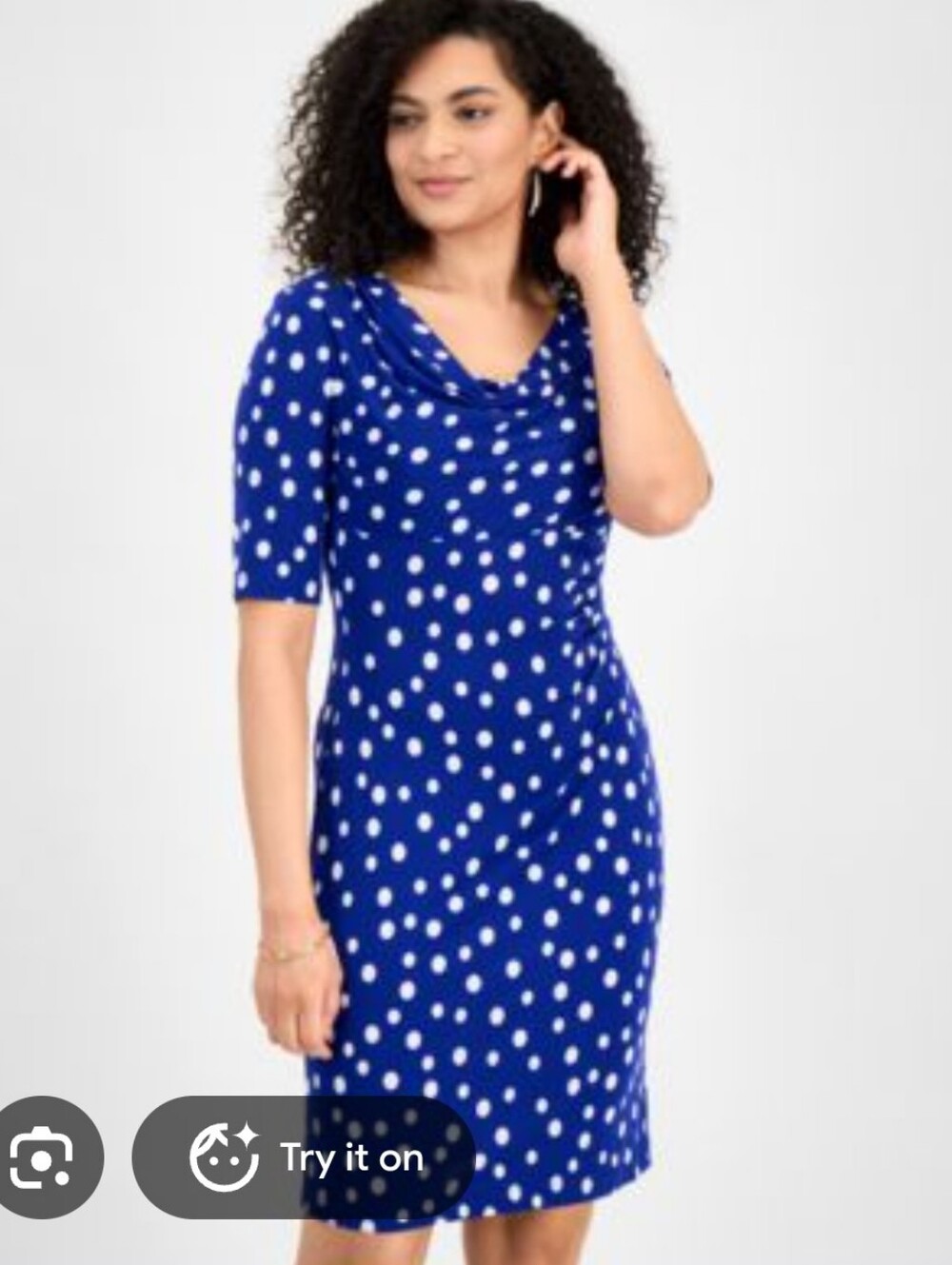 Connected Apparel Blue White Polka Dot Ruched Draped Sheath Dress 22W NWT
